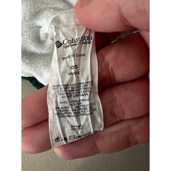 Columbia Knit Winter Hat, Green Blue White Stripe with Pom Pom, One Size - Picture 3 of 3